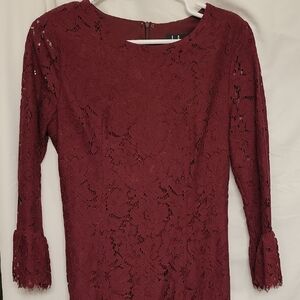 Lulu's Burgundy Lace Long Sleeve Dress